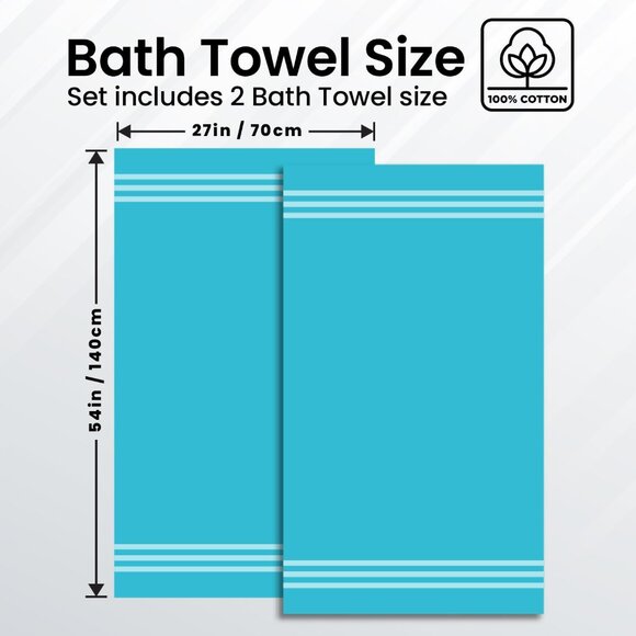Serene Teal Luxury Bath Towels - 27x54 Inches, Pack of 2, Ultimate Softness - Picture 3 of 8